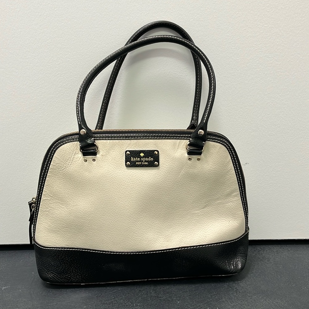 Kate Spade Women’s Black and Cream Pebbled Leather Tote Handbag